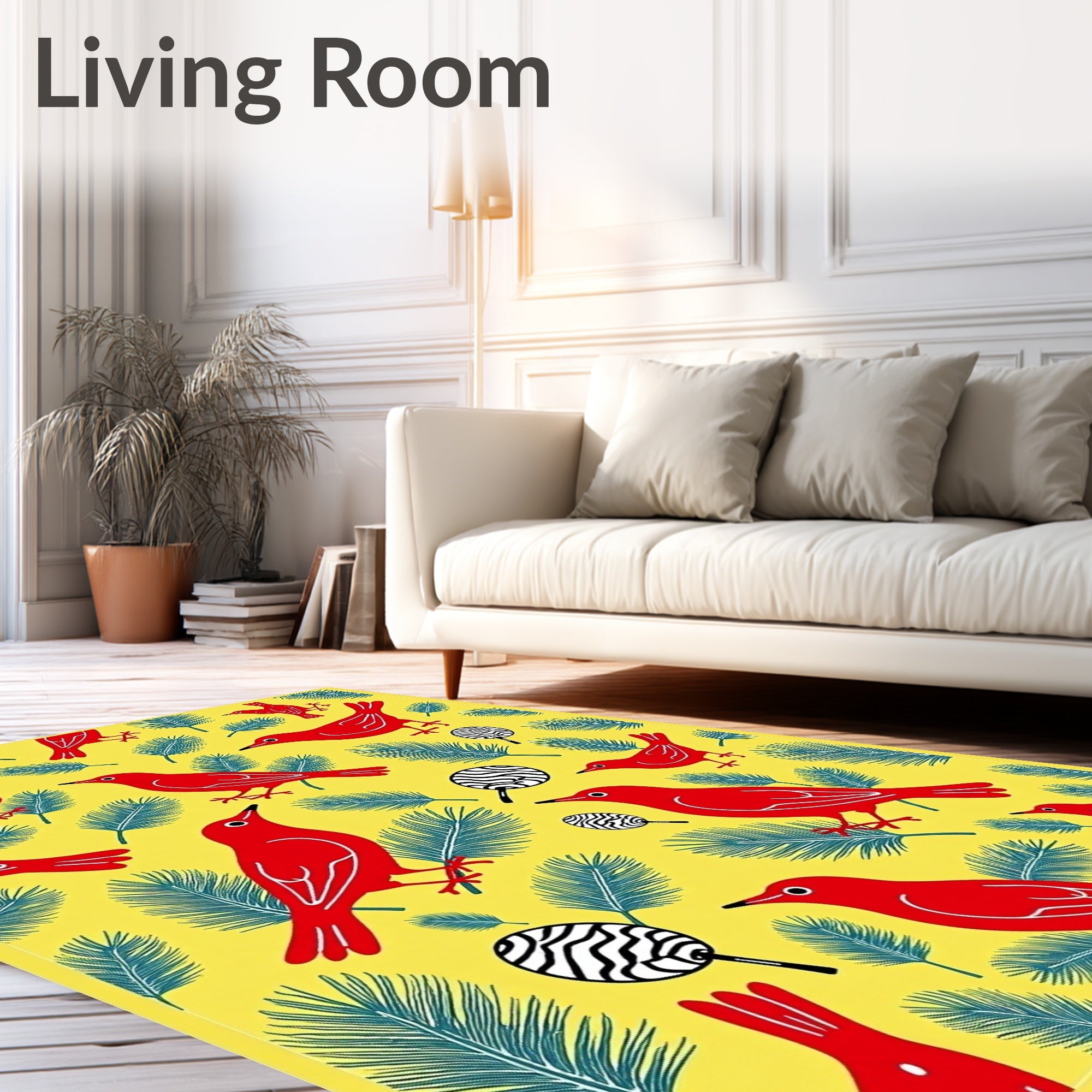 Vibrant Red Birds Evergreen Foliage Rug