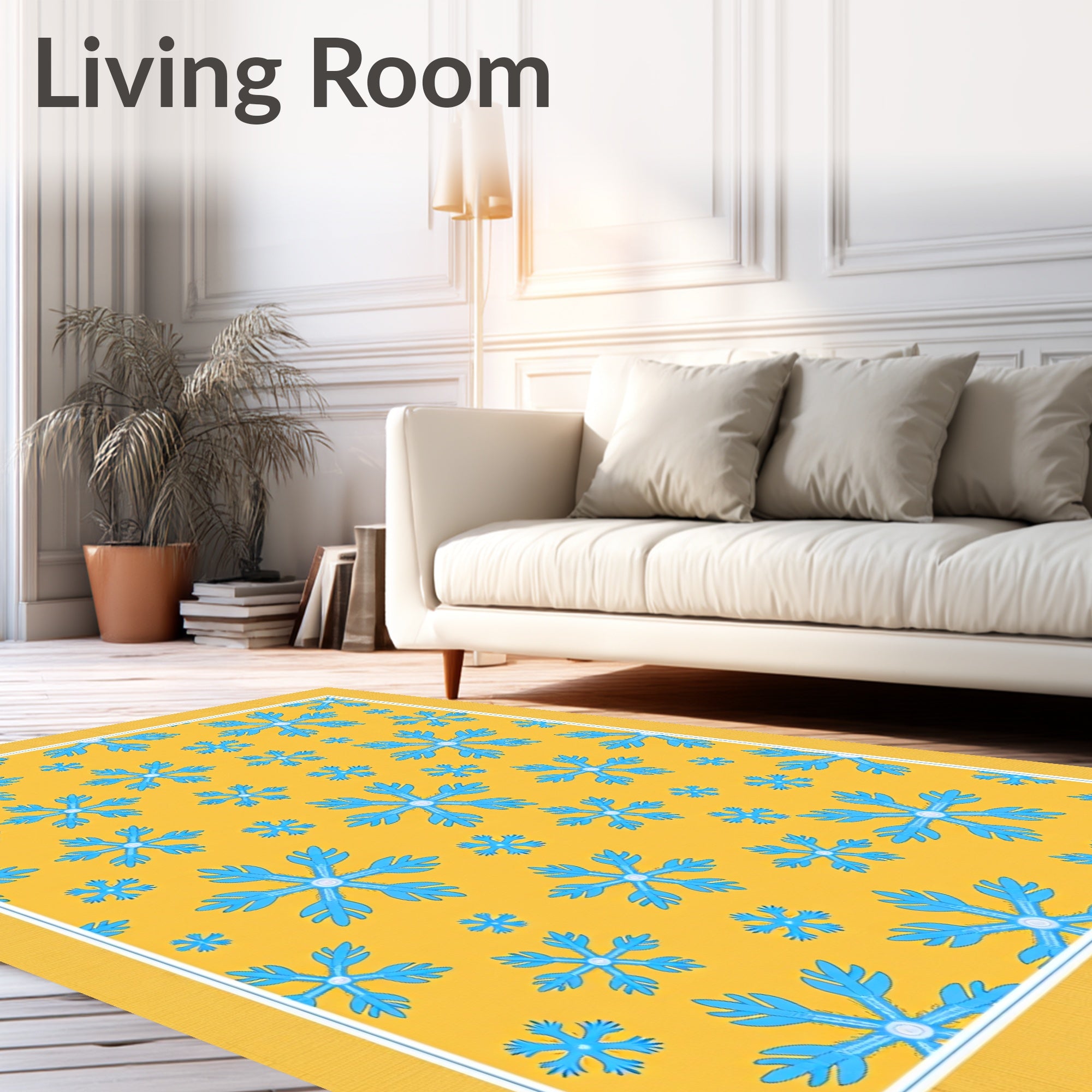 Blue Snowflake Scatter Yellow Background Rug
