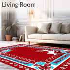 Red White Blue Sleigh Reindeer Border Rug