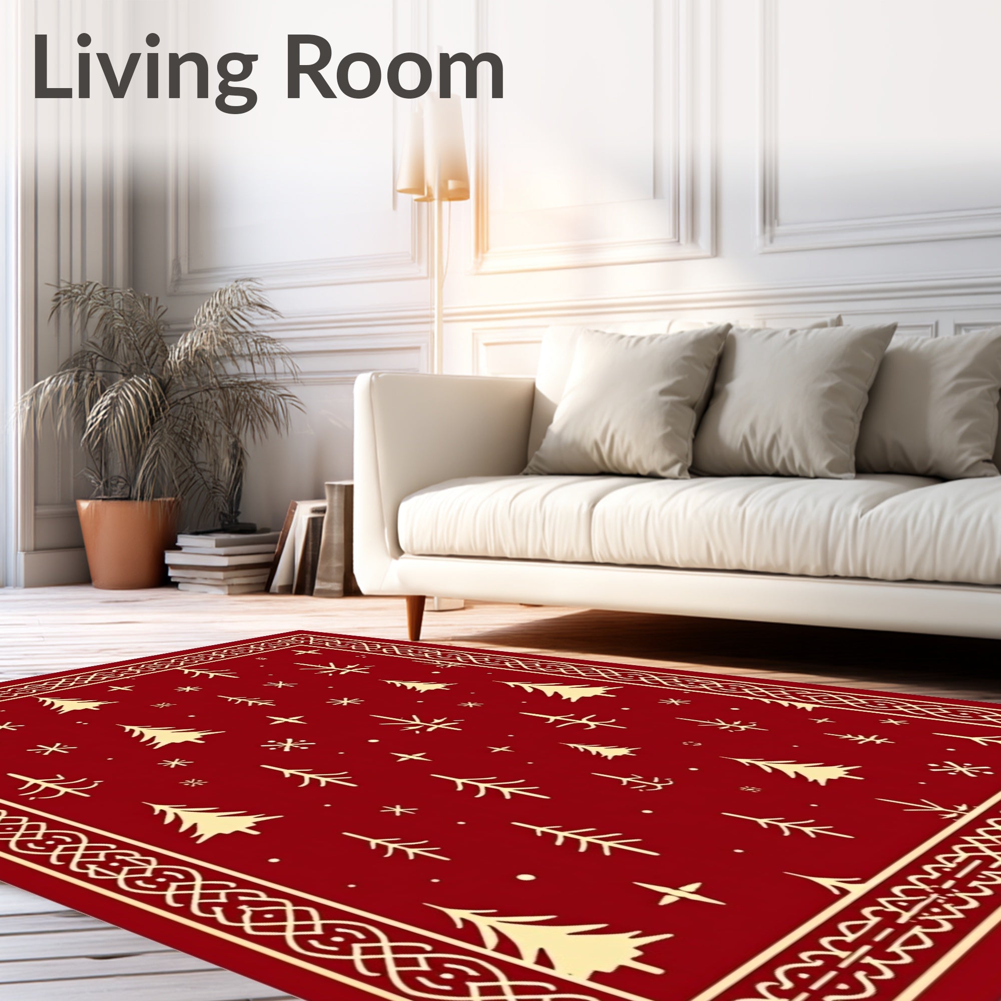 Crimson And Gold Festive Forest Border Rug