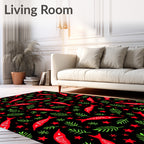 Red Fish Green Leaves Starry Black Rug
