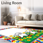 Playful White Puppies Floral Border Rug