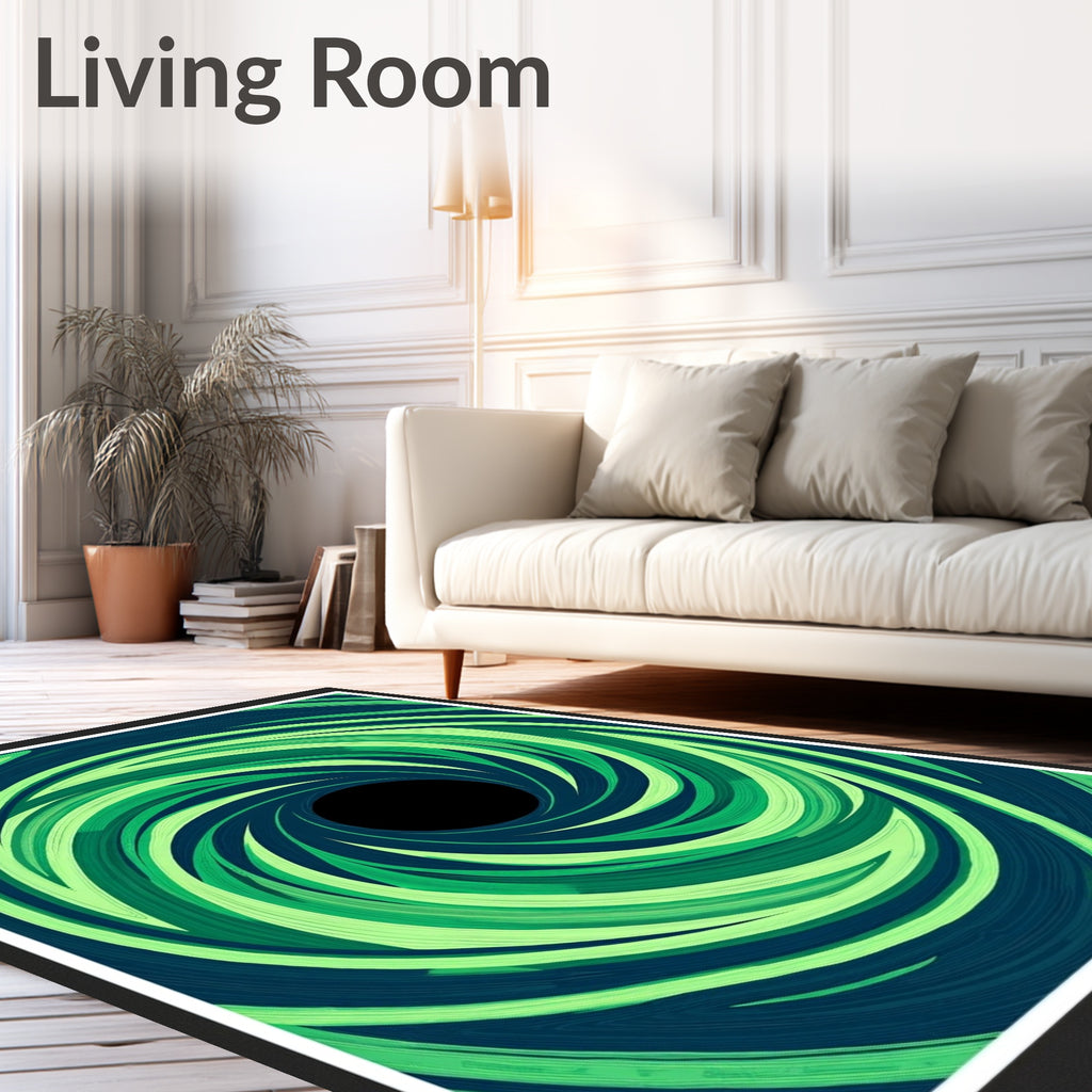 Deep Teal Green Swirl Vortex Rug