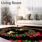 Golden Horses Red Floral Wreath Rug