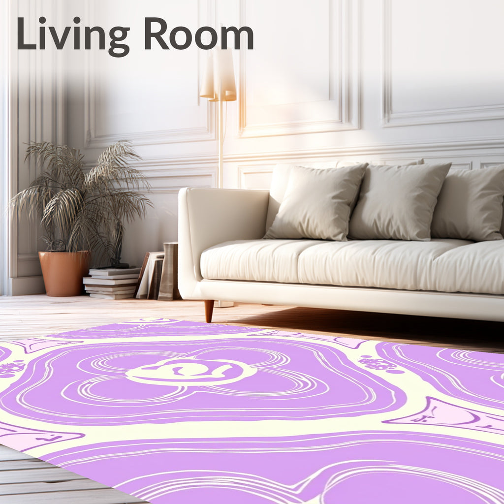 Whimsical Lilac Floral Swirl Rug