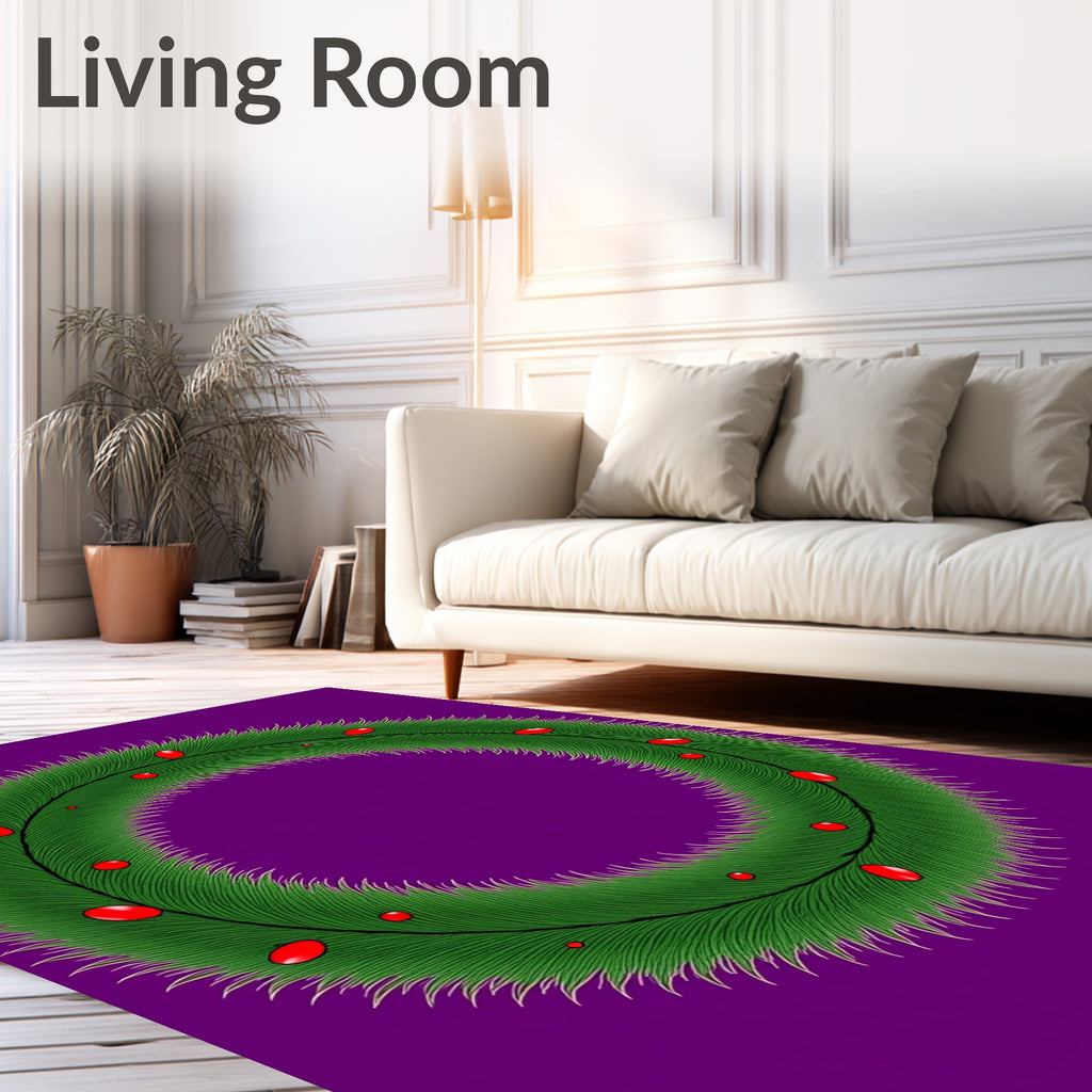 Green Pine Wreath with Red Berries Rug