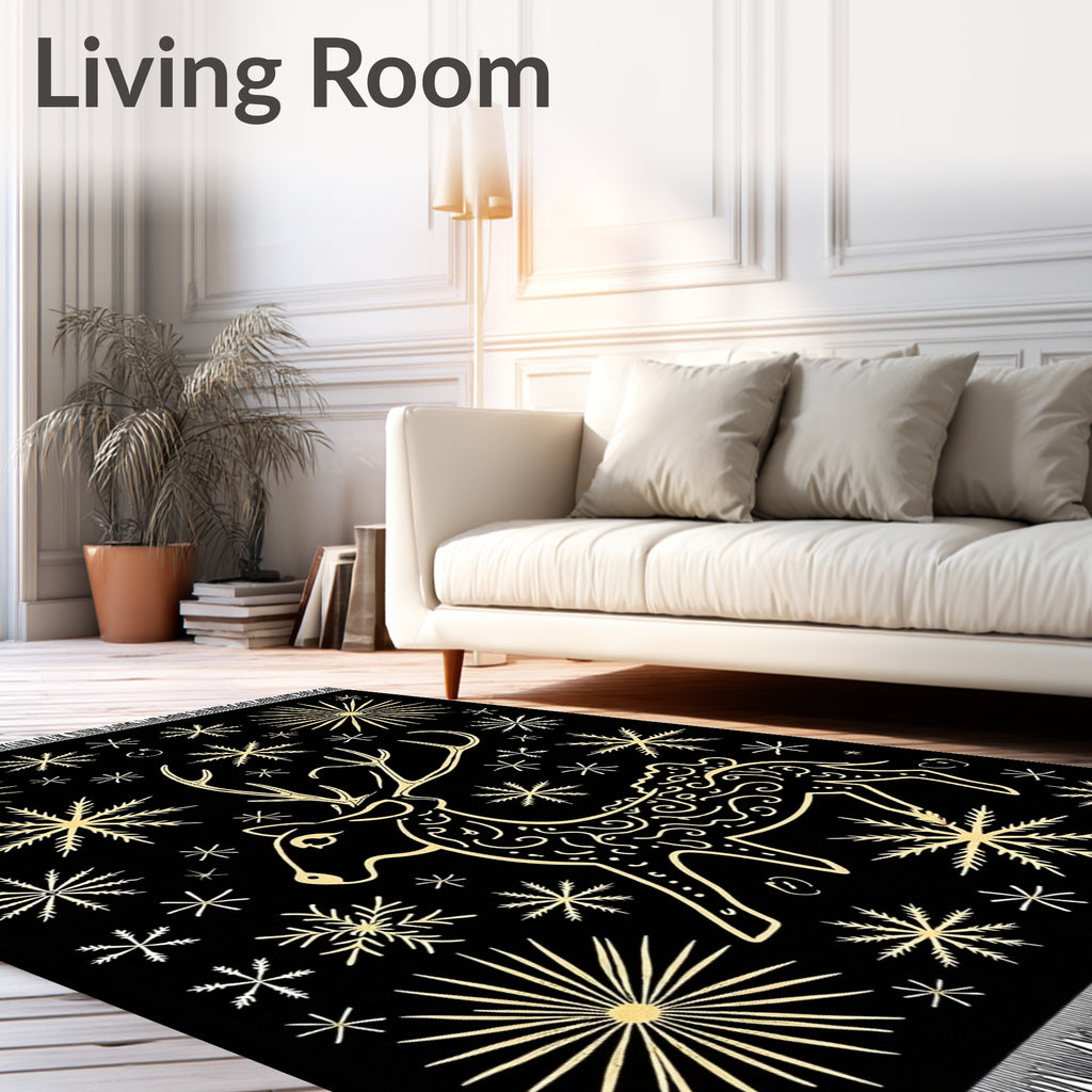 Golden Reindeer Snowflake Night Rug