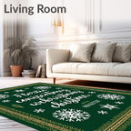 Green Snowflake Whimsical Christmas Lettering Rug