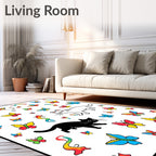 Playful Black White Cats Butterflies Rainbows Rug