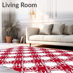 Crimson Interlocking Geometric Lattice Rug