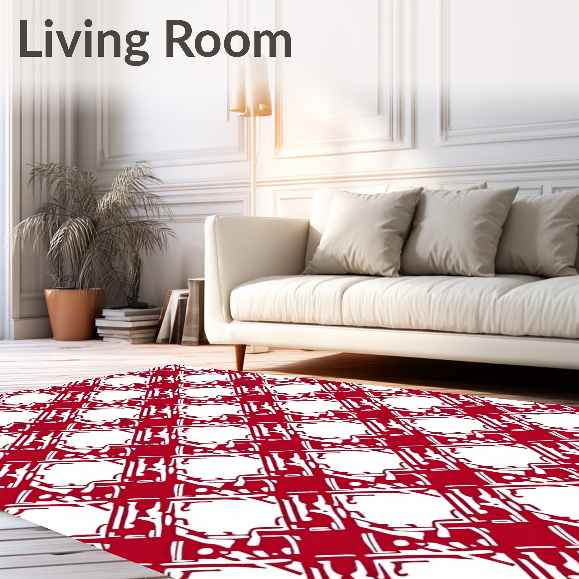 Crimson Interlocking Geometric Lattice Rug