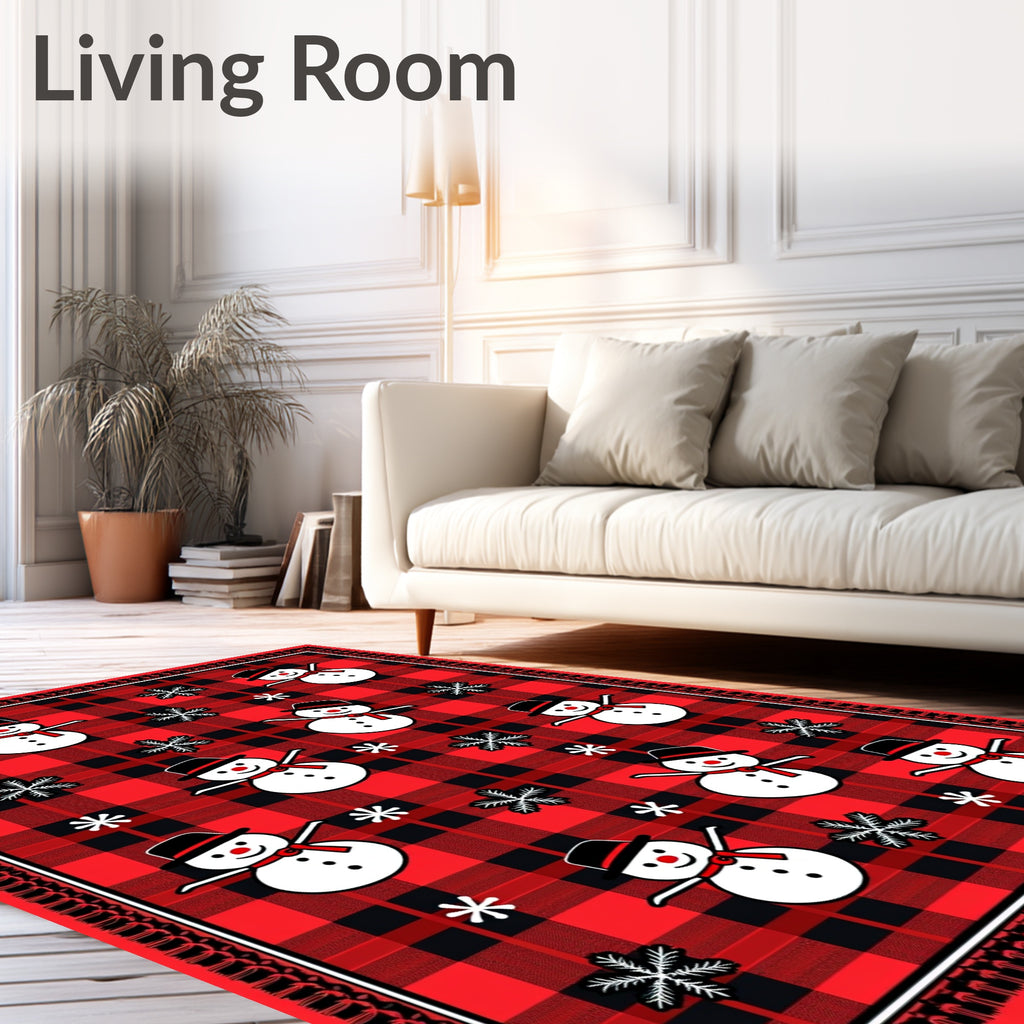 Red Buffalo Plaid Snowman Winter Celebration Rug