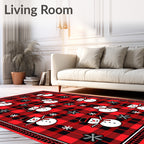 Red Buffalo Plaid Snowman Winter Celebration Rug