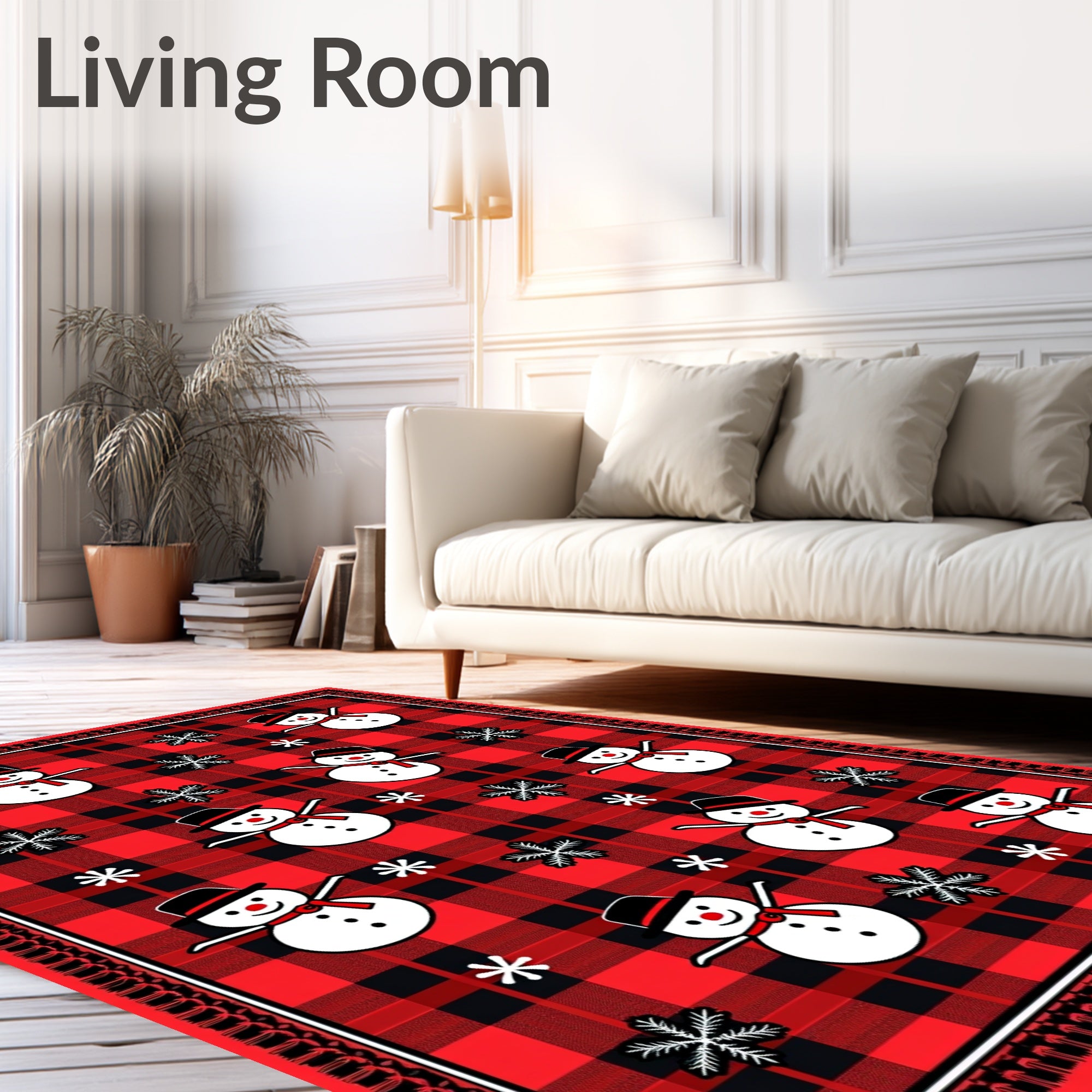 Red Buffalo Plaid Snowman Winter Celebration Rug