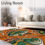 Green Brown Fish Nautical Wood Grain Rug