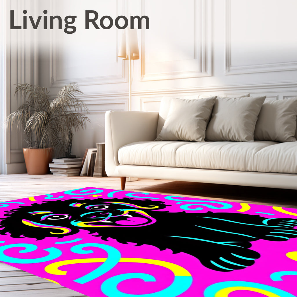 Vibrant Black Dog Bright Swirls Rug
