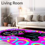 Vibrant Black Dog Bright Swirls Rug
