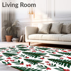 Forest Green Christmas Trees Red Birds Rug