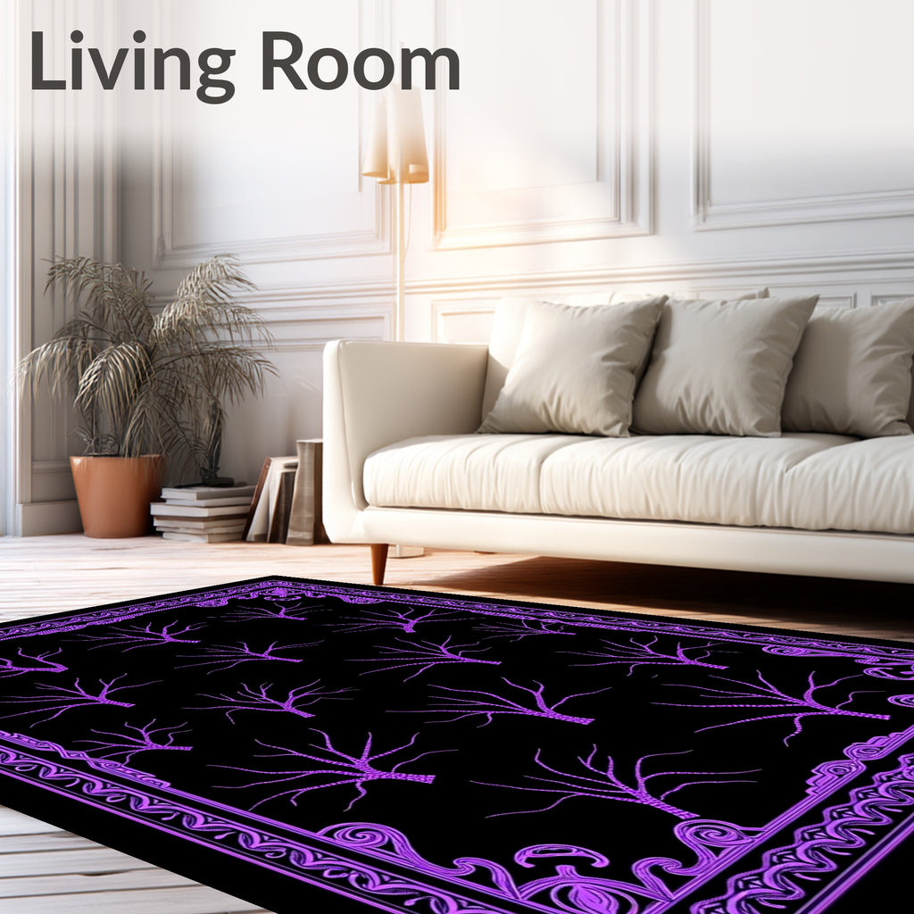 Vibrant Purple Bare Trees Border Rug