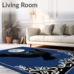 Night Raven Moon Floral Border Rug