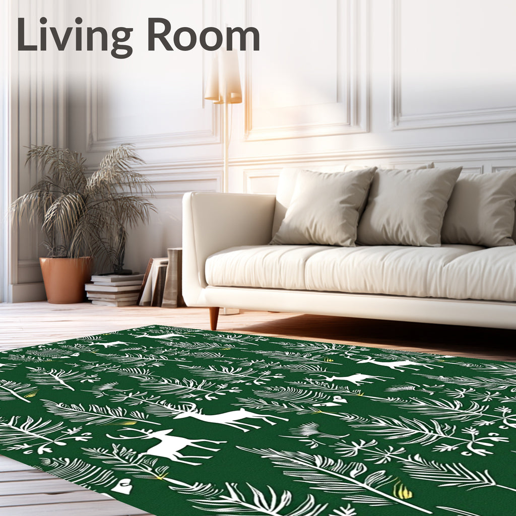 Forest Deer And Evergreen Boughs Rug