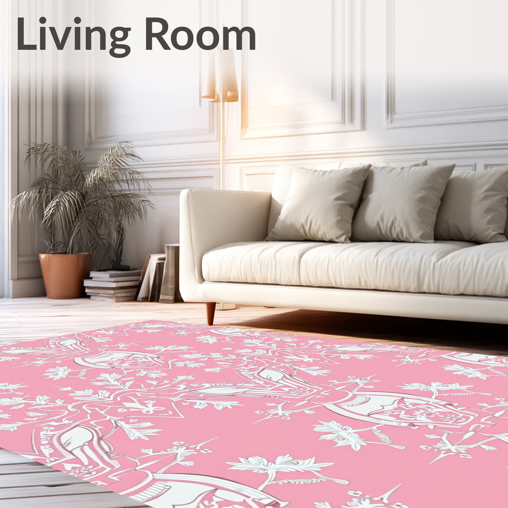 Pink Ornate Floral Crest Repeat Rug