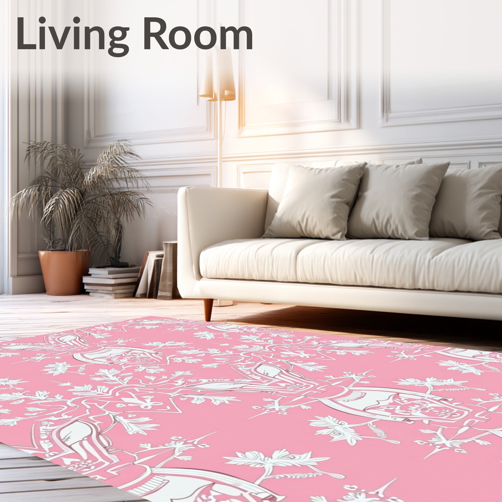 Pink Ornate Floral Crest Repeat Rug