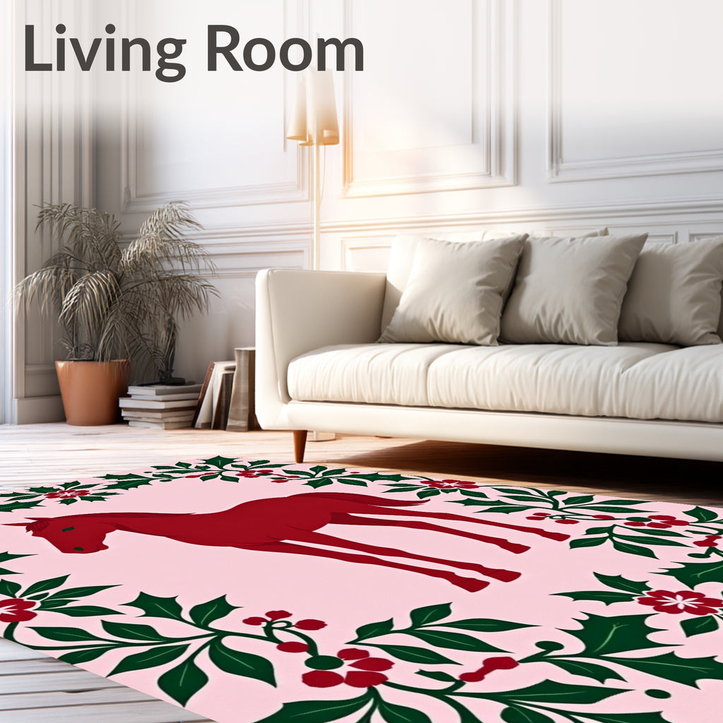 Crimson Horse With Holly Garland Rug