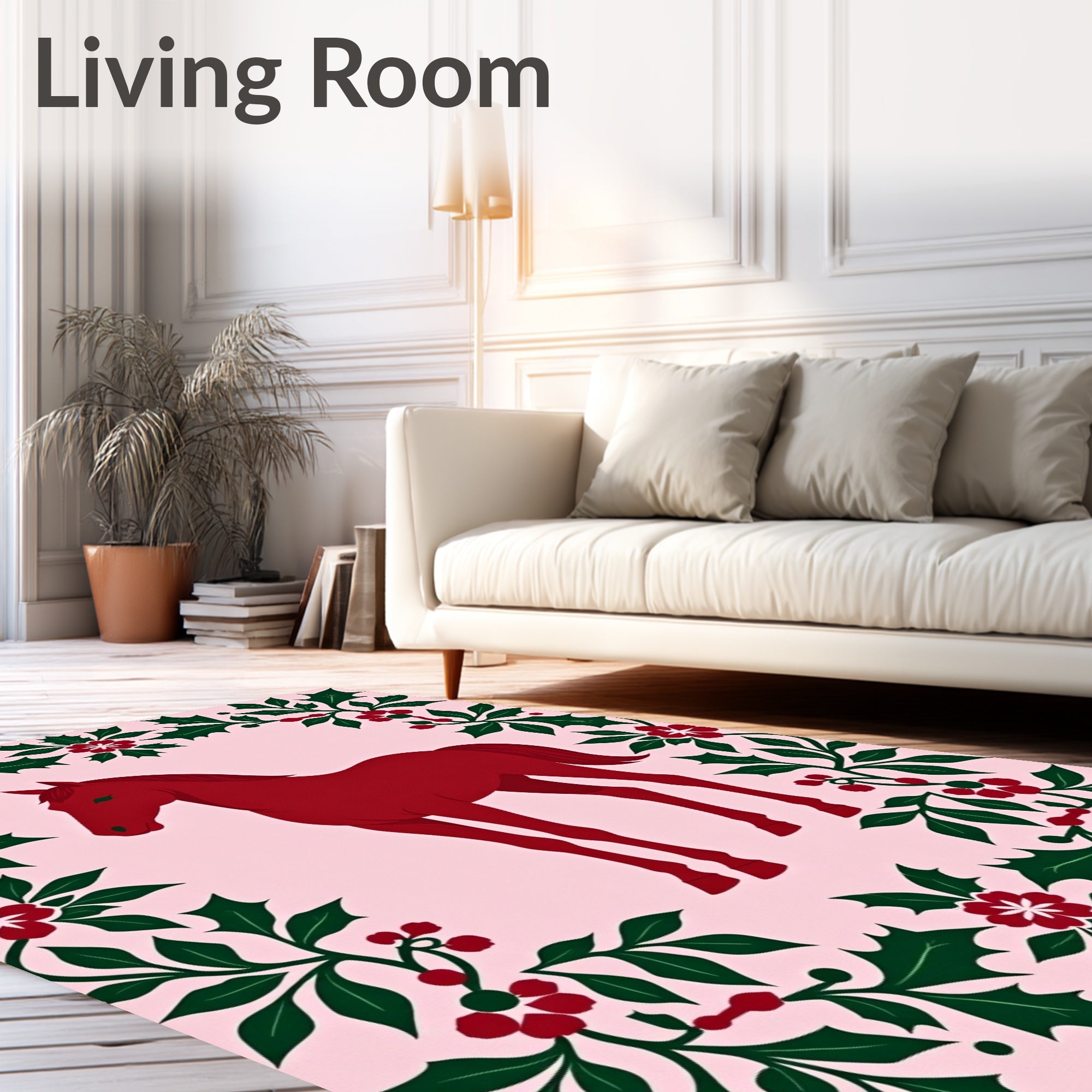 Crimson Horse With Holly Garland Rug