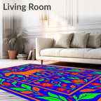 Vibrant Orange Horse Floral Border Rug