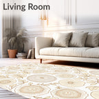 Cream and Tan Botanical Tree Ring Rug
