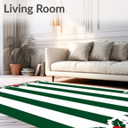Classic Green White Holly Stripes Rug