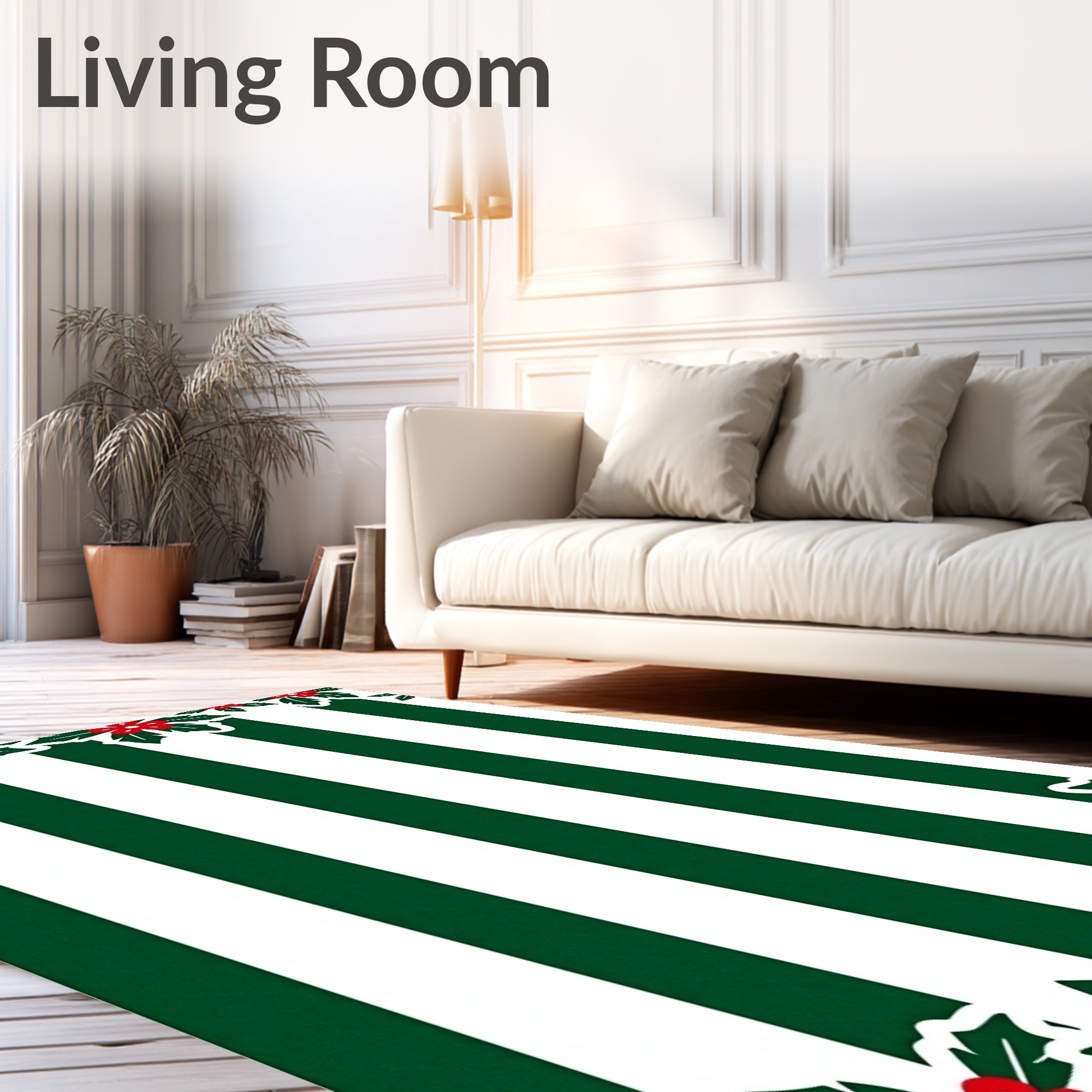 Classic Green White Holly Stripes Rug