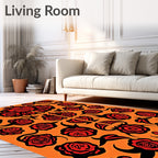 Crimson Black Floral Arrangement Rug