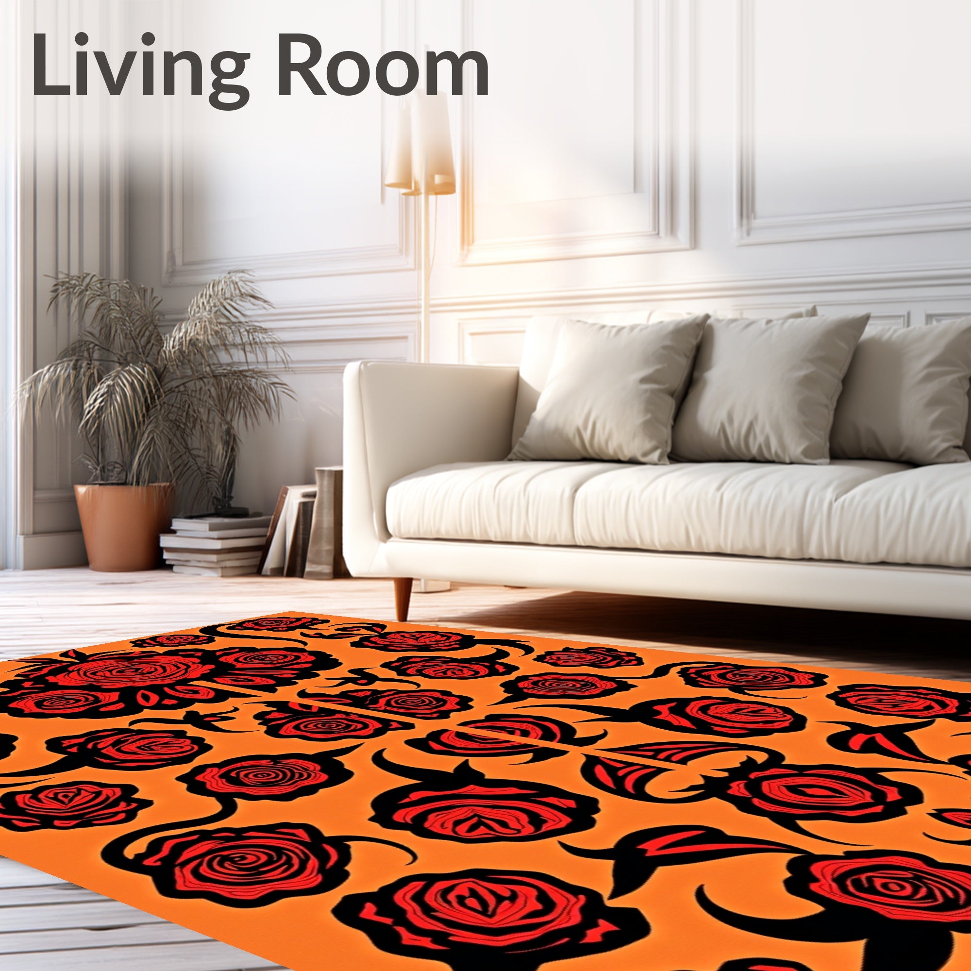 Crimson Black Floral Arrangement Rug