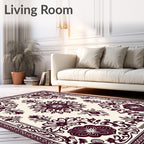 Burgundy Floral Medallion On Cream Rug