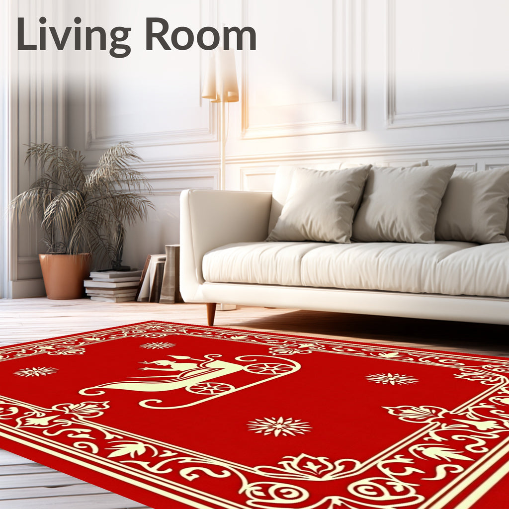 Crimson Sleigh Cavalcade Floral Border Rug