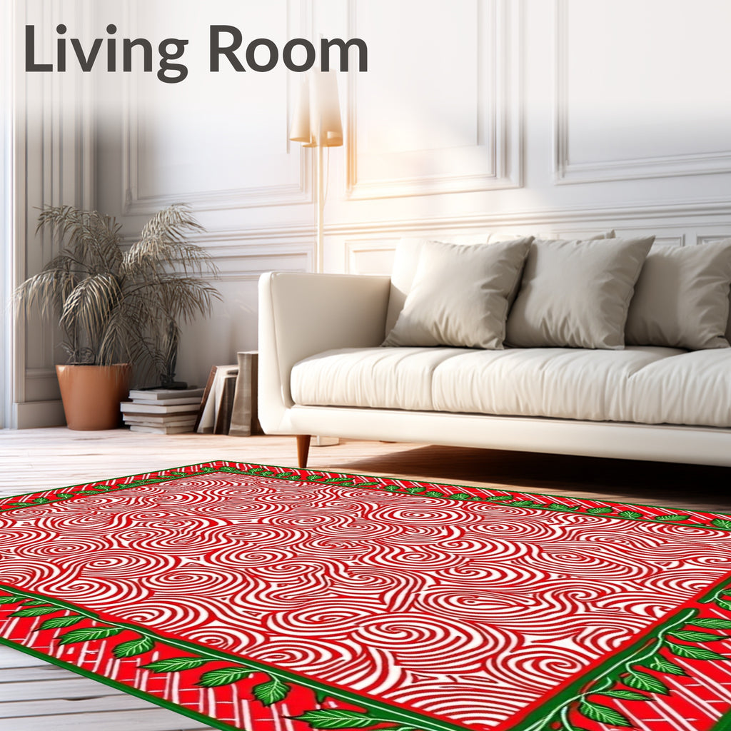Red White Swirl Border Rug