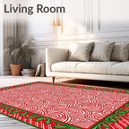 Red White Swirl Border Rug
