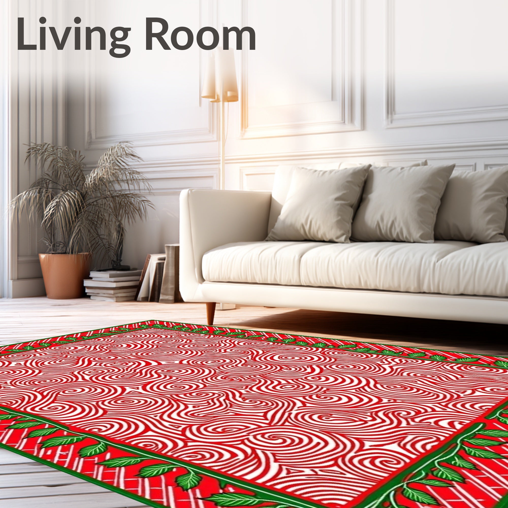 Red White Swirl Border Rug