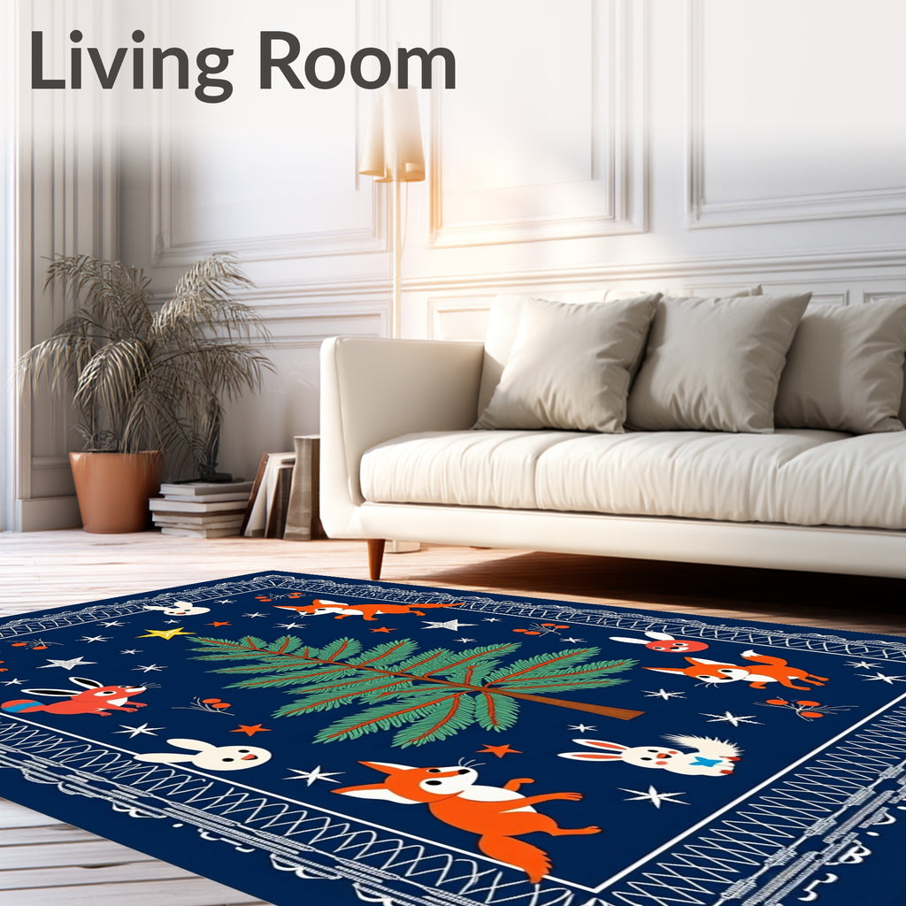 Whimsical Woodland Fox and Bunny Holiday Rug