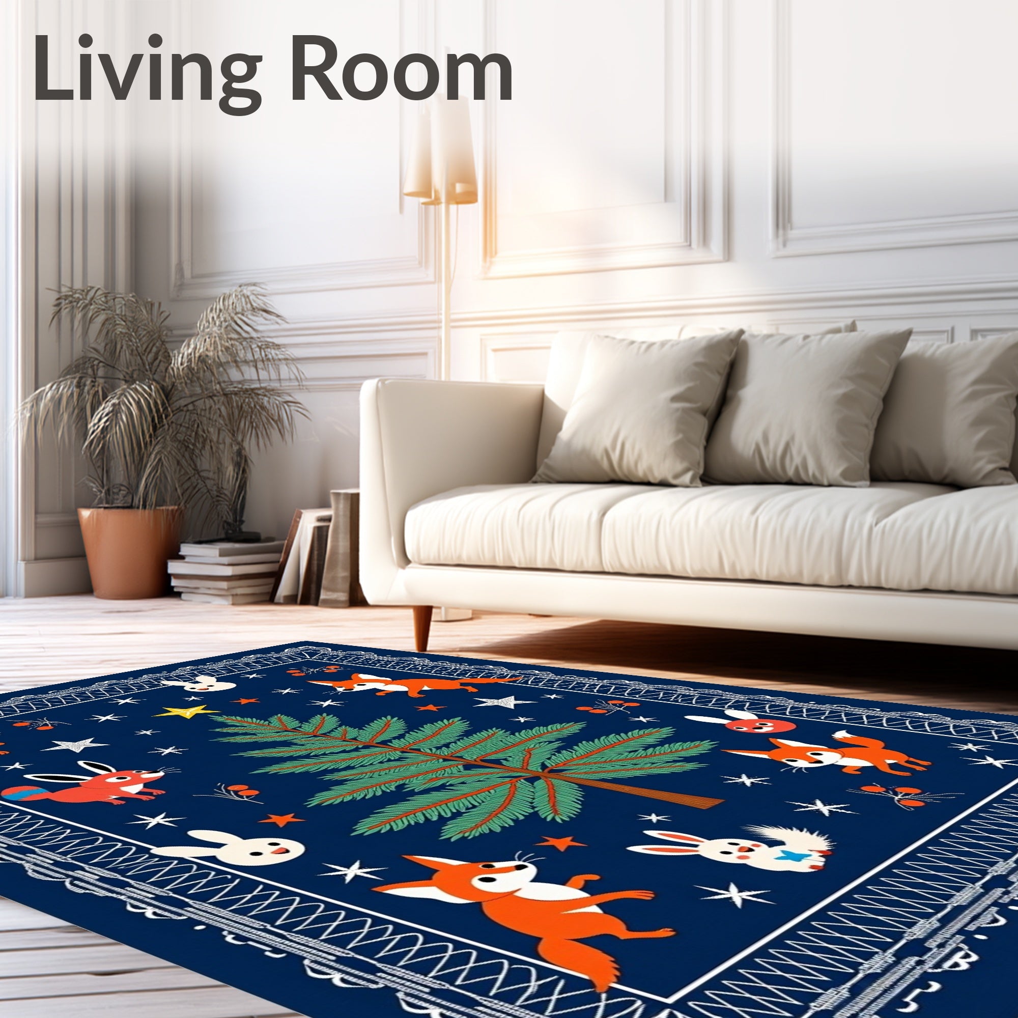 Whimsical Woodland Fox and Bunny Holiday Rug