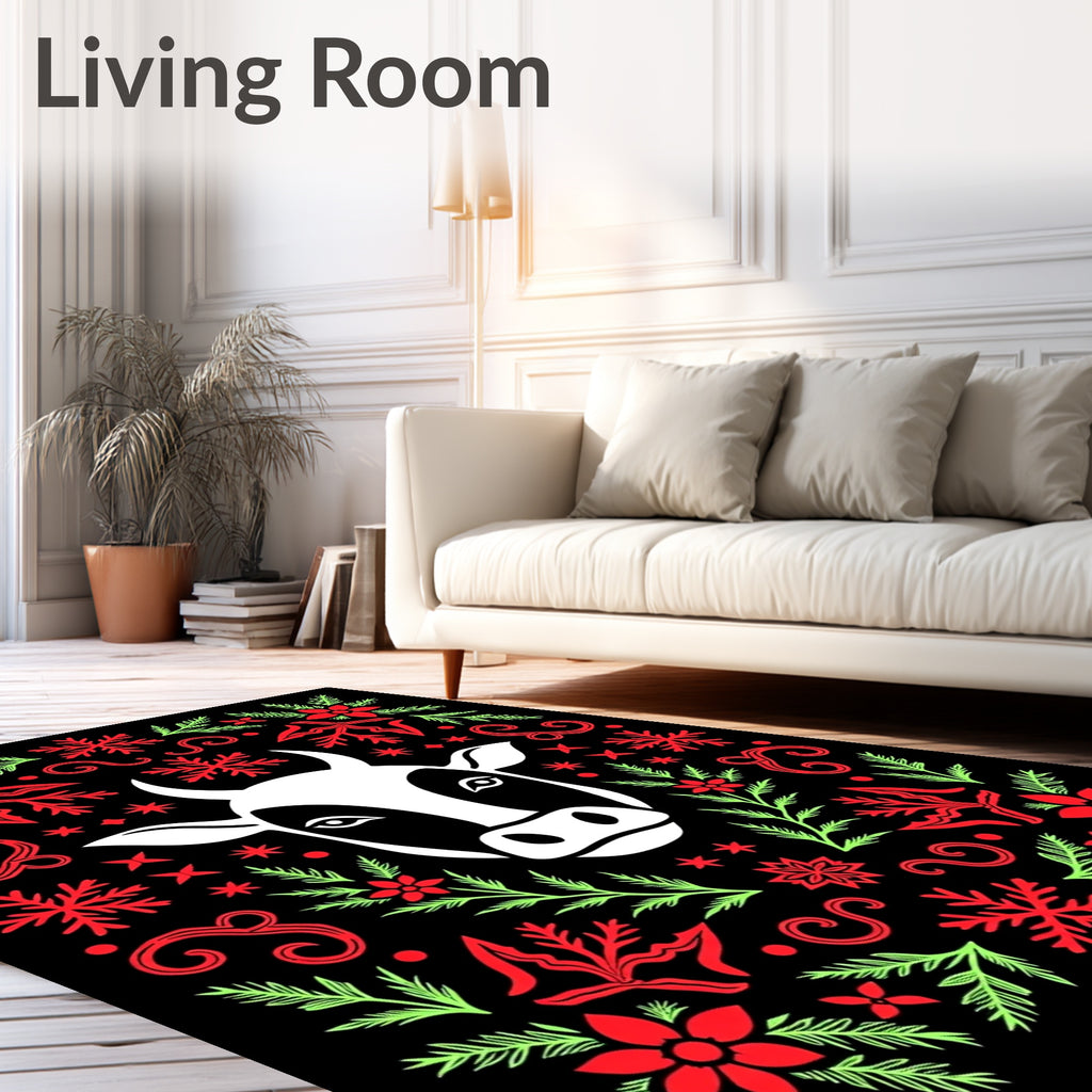 White Bull With Red Green Festive Accents Rug