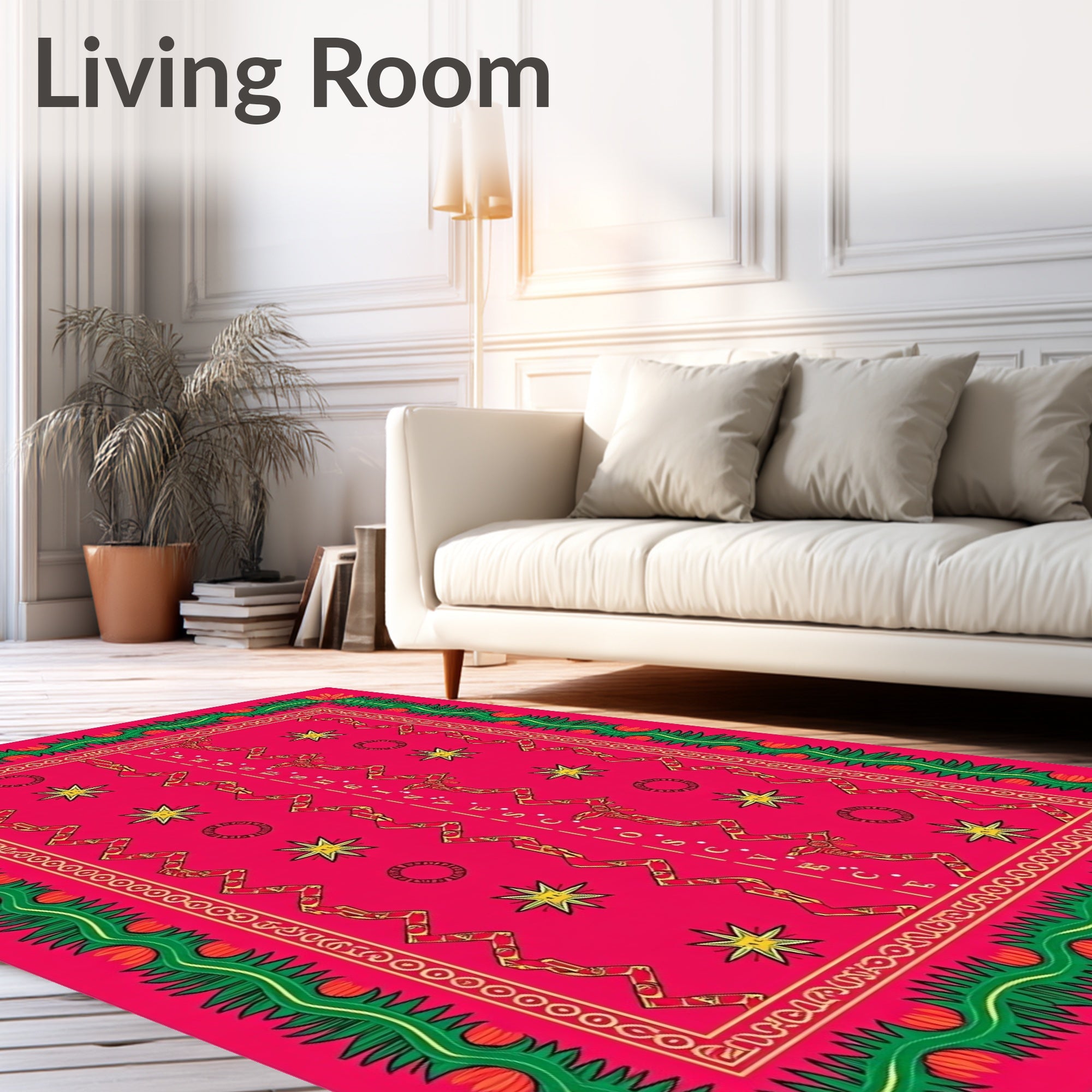Hot Pink Starburst ZigZag Border Rug