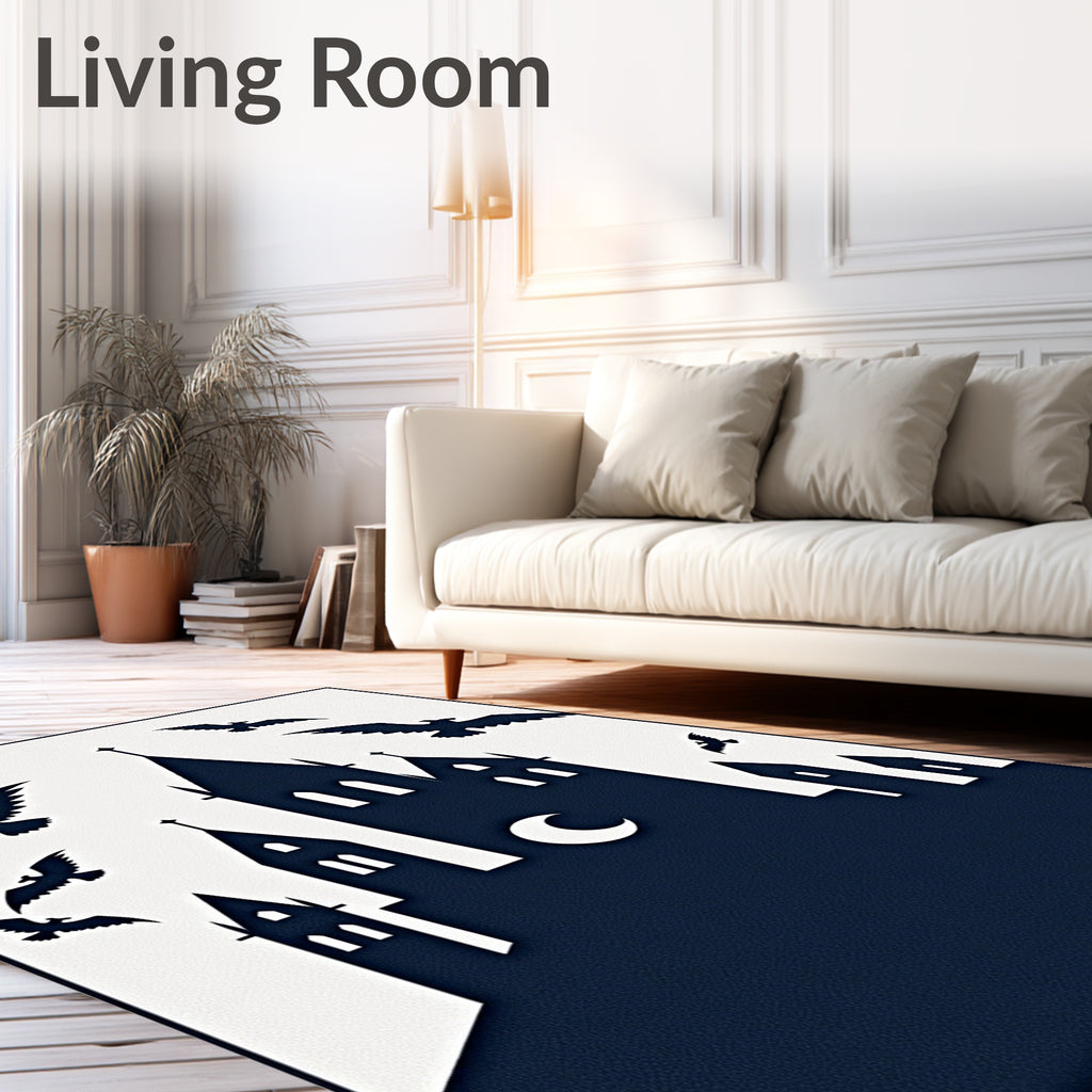 Gothic Castle Moon Bat Silhouette Rug