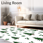 Green Pine Snowfall Paw Prints Rug