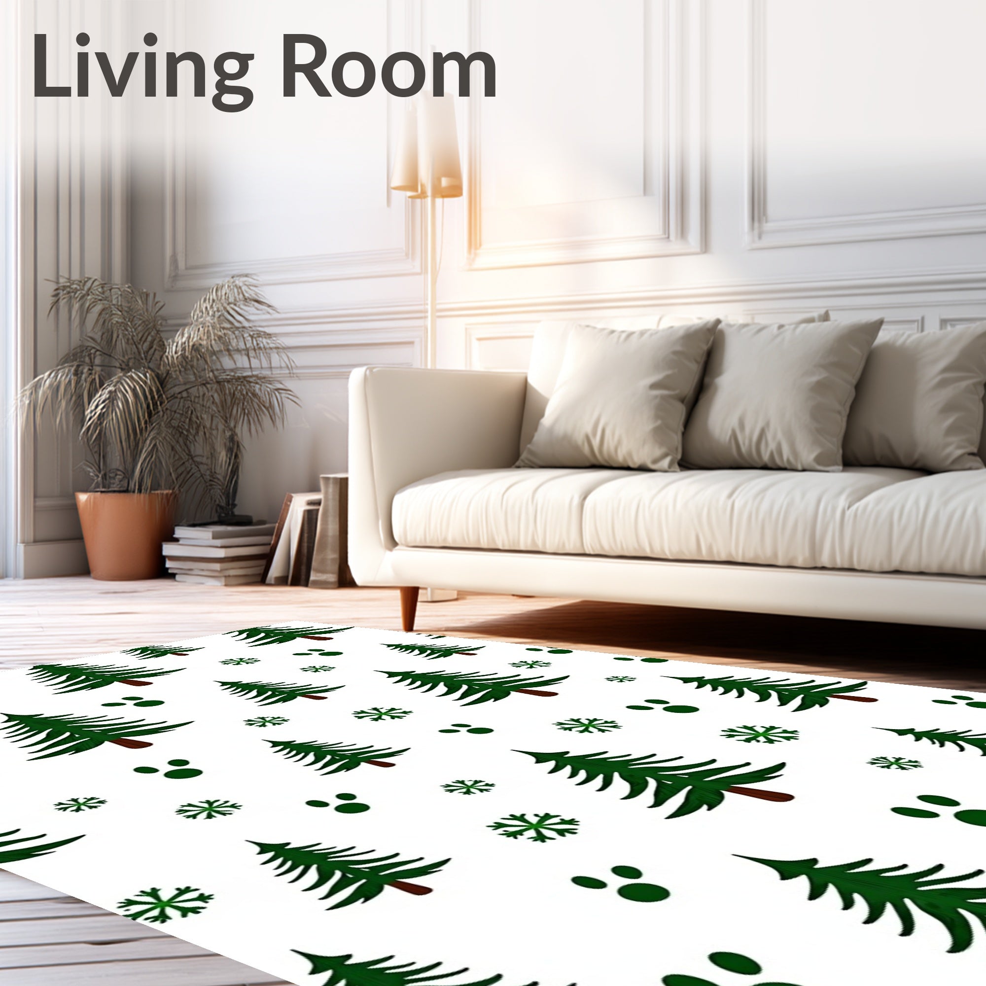 Green Pine Snowfall Paw Prints Rug