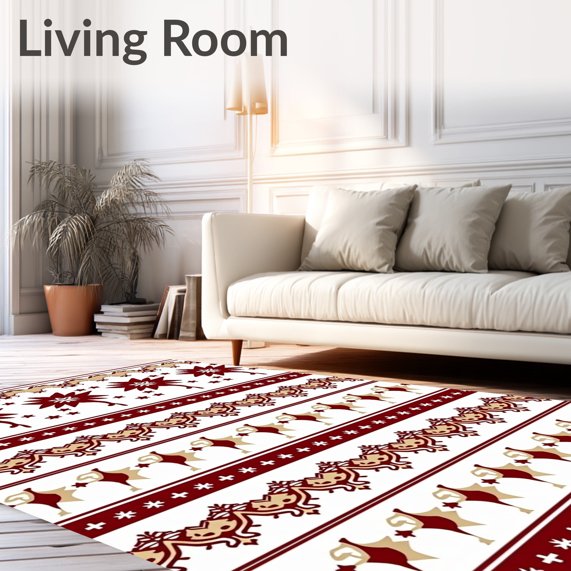 Crimson Gold Folk Star Border Rug