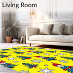 Cheerful Yellow Christmas Gnomes Trees Rug