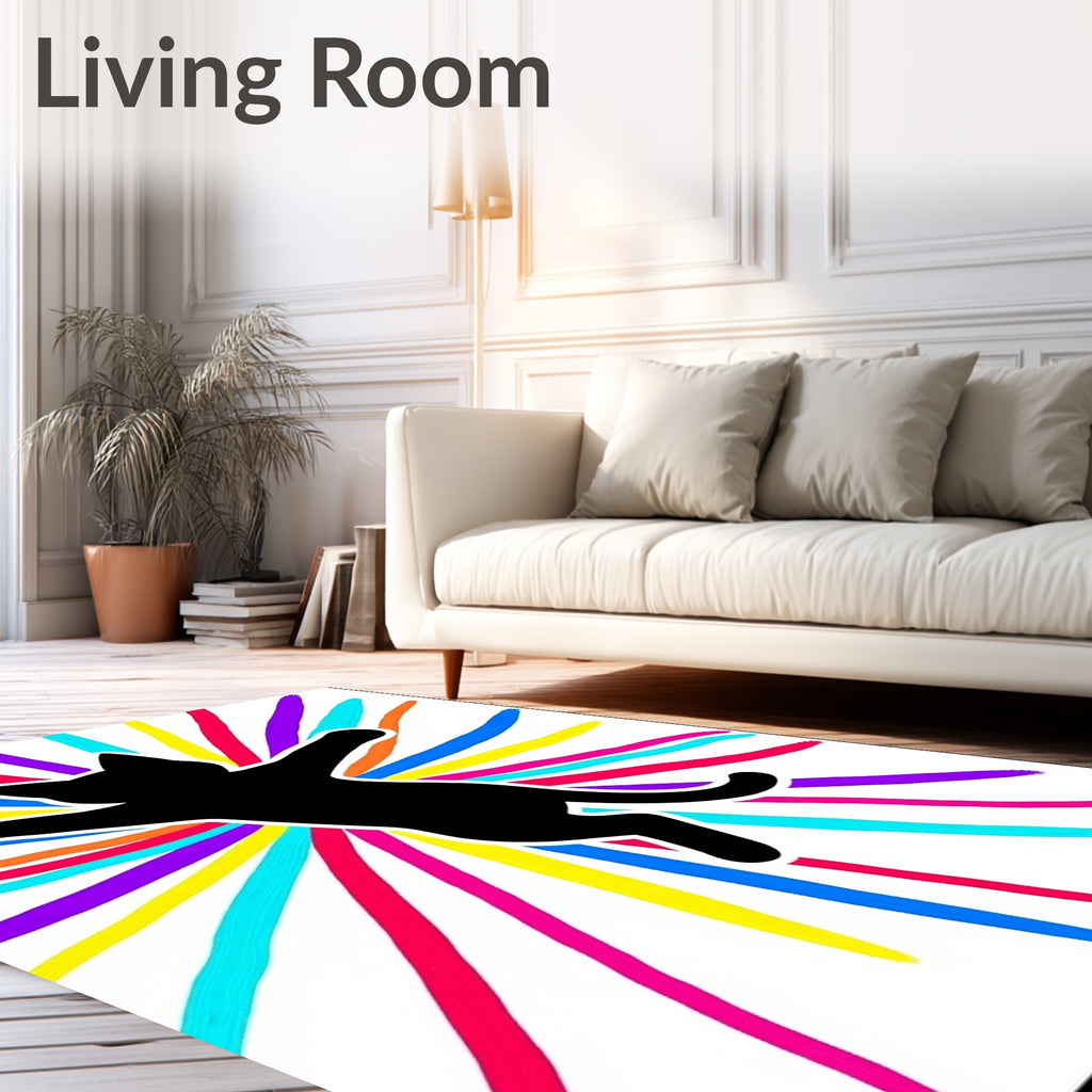 Black Cat Bursting Colorful Rays Rug